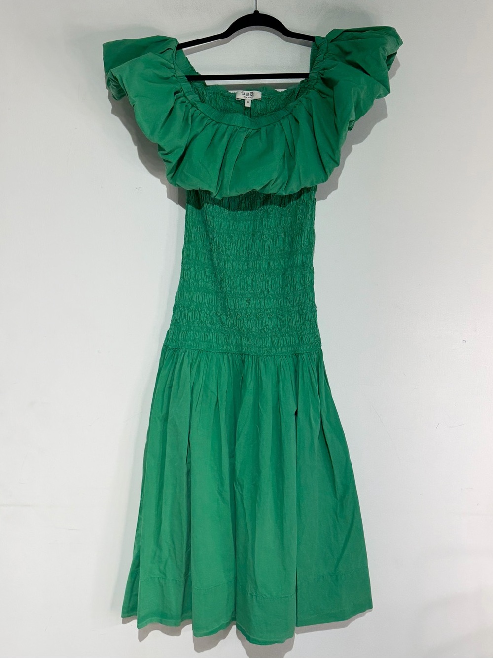 SEA New York Green Off Shoulder Smocked Midi Dress Size M NYT